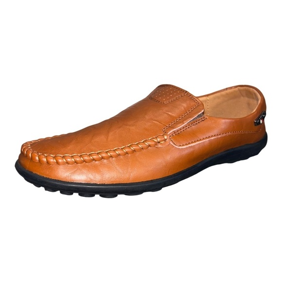 FASHION Men’s Leather Slip-On Loafers | Classic Comfort, tan, Size: 10.5 (EU 44)